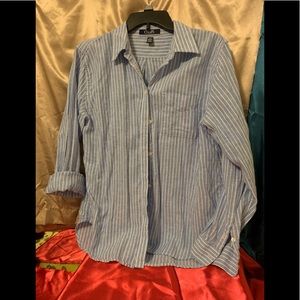 Chaps blue and white stripe button up size: Large